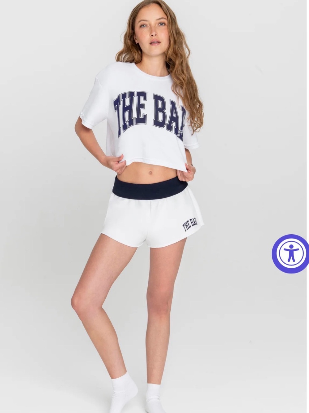 The Bar Crop Top White and Navy Size Medium NWT